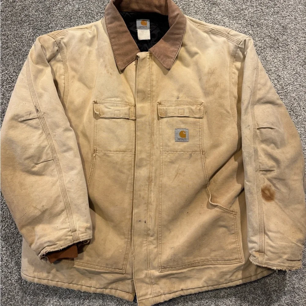 Carhartt Jacket Mens 4XL* Tan Quilt Lined Workwear Duck Canvas Distressed Faded*